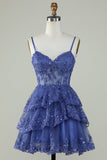 IFOMT Lace Applique Tiered Tulle Corset Mini Dress