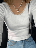 IFOMT Lace Trim White Knit Top