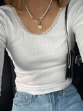 IFOMT Lace Trim White Knit Top