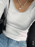 IFOMT Lace Trim White Knit Top