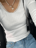 IFOMT Lace Trim White Knit Top