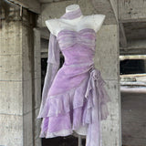 IFOMT Lilac Ruffles Assymetric Flower Mini Dress (PRE-ORDER)