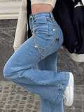 IFOMT Mid Waist Washed Boyfriend Jeans