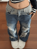 IFOMT Patchwork Distressed Straight Leg Ripped Jeans