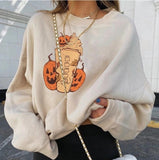 Ifomt Pumpkin Halloween Print Sweatshirt Women Casual Crewneck Long Sleeve Pullovers Streetwear Autumn Loose Sweatshirt Tops Moletom0821