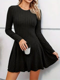 IFOMT Rib Knit Flare Sweater Dress