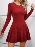 IFOMT Rib Knit Flare Sweater Dress