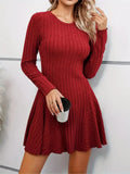 IFOMT Rib Knit Flare Sweater Dress