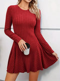 IFOMT Rib Knit Flare Sweater Dress