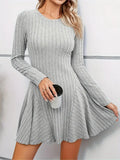 IFOMT Rib Knit Flare Sweater Dress