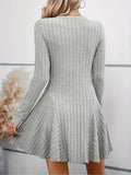 IFOMT Rib Knit Flare Sweater Dress