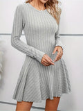 IFOMT Rib Knit Flare Sweater Dress