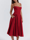 IFOMT Samaria Red Corset Midi Sundress