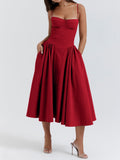 IFOMT Samaria Red Corset Midi Sundress