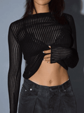 IFOMT See Through Long Sleeve Ribbed Knit Top