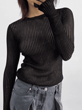 IFOMT See Through Long Sleeve Ribbed Knit Top