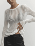 IFOMT See Through Long Sleeve Ribbed Knit Top