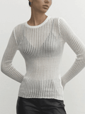 IFOMT See Through Long Sleeve Ribbed Knit Top