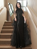 IFOMT Sequin Halterneck Tulle Maxi Dress