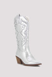 IFOMT New Fashion Spring Outfit Metallic Square Toe Knee High Cowboy Boots