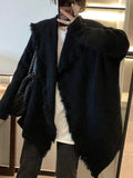 IFOMT Solid Color Big Lapel Neck Tassel Trim Cardigan