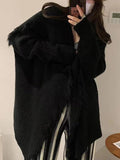 IFOMT Solid Color Big Lapel Neck Tassel Trim Cardigan