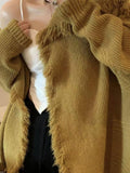 IFOMT Solid Color Big Lapel Neck Tassel Trim Cardigan