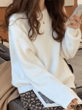 IFOMT Solid Color Crew Neck Pullover Sweater