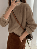 IFOMT Solid Color Crew Neck Pullover Sweater