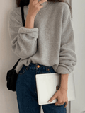 IFOMT Solid Color Crew Neck Pullover Sweater