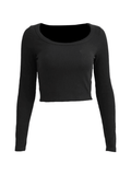 IFOMT Solid Color Long Sleeve Knit Crop Top