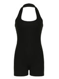 Ifomt Solid Halter Backless U-Neck Bodysuit