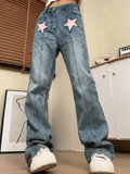 IFOMT Star Embroidery High Waist Boyfriend Jeans