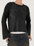 IFOMT Star Jacquard Crochet Knit Top