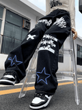 IFOMT Star Letter Graphic Cargo Jeans