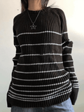 IFOMT Striped Ribbed Pullover Knit Sweater