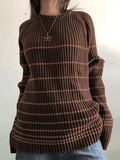 IFOMT Striped Ribbed Pullover Knit Sweater