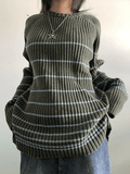 IFOMT Striped Ribbed Pullover Knit Sweater