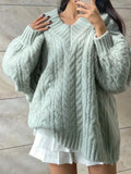 IFOMT Twist Design V Neck Loose Sweater