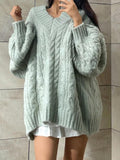 IFOMT Twist Design V Neck Loose Sweater