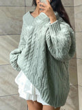 IFOMT Twist Design V Neck Loose Sweater