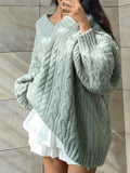 IFOMT Twist Design V Neck Loose Sweater