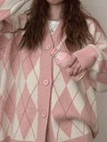 IFOMT V Neck Argyle Pattern Knit Cardigan