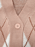 IFOMT V Neck Argyle Pattern Knit Cardigan