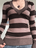 IFOMT V Neck Striped Knit Top