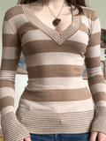 IFOMT V Neck Striped Knit Top