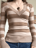 IFOMT V Neck Striped Knit Top