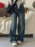 IFOMT Vintage Blue Washed High Waist Boyfriend Jeans