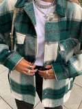 IFOMT Vintage Pockets Oversized Plaid Shacket