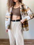 IFOMT Vintage Pockets Oversized Plaid Shacket